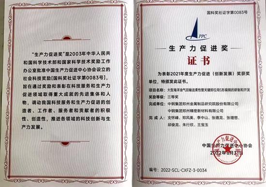 我公司榮獲中國生產(chǎn)力促進中心協(xié)會國家級獎項“創(chuàng)新發(fā)展三等獎”